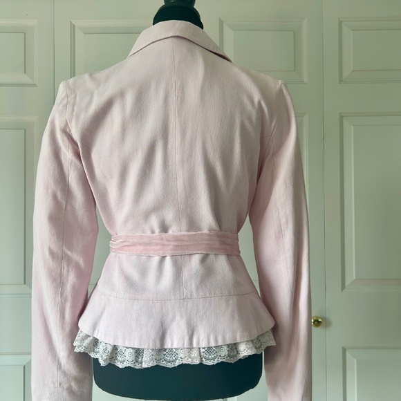 Soft Pink Blazer with Lace Trim and Velvet-Satin Tie - Picture 3 of 5